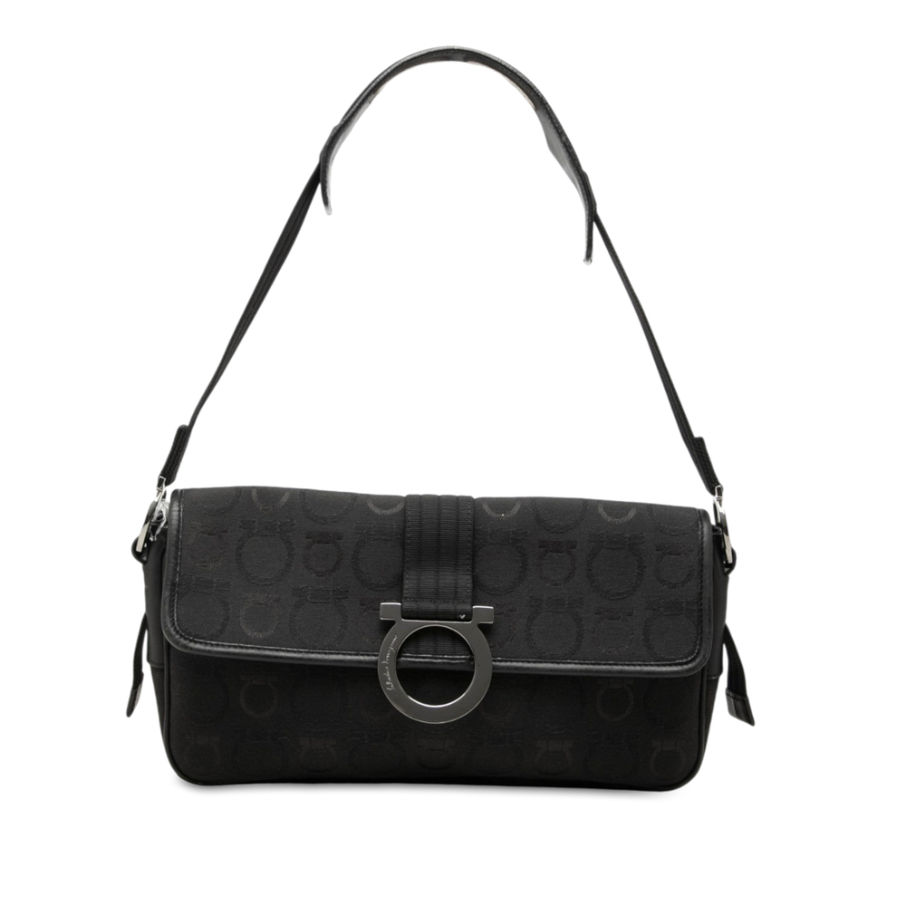 Pre-Loved Ferragamo Gancini Canvas Shoulder Bag